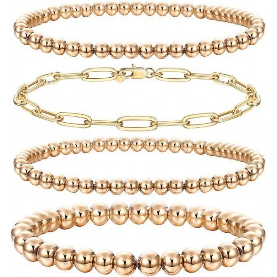 4 PCS Bead Bracelet For Women Beaded Ball Paper Clip Bracelet Stretchable Elastic Bracelet Set 4 PCS Bead Bracelet For Women Beaded Ball Paper Clip Bracelet Stretchable Elastic Bracelet Set